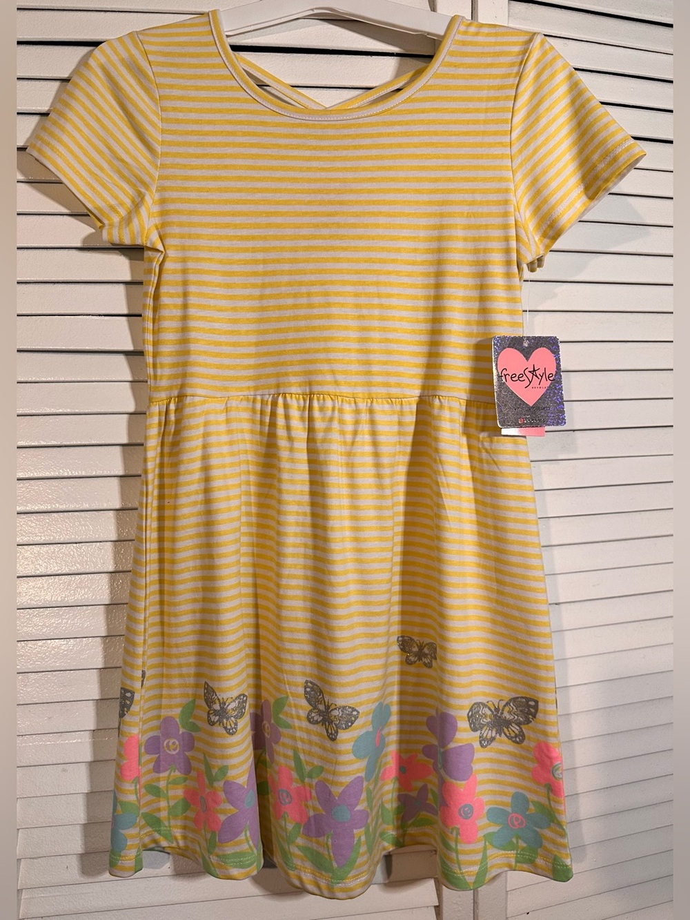 Freestyle Revolution Girls Yellow Striped Floral Butterfly Dress Size 10 NWT